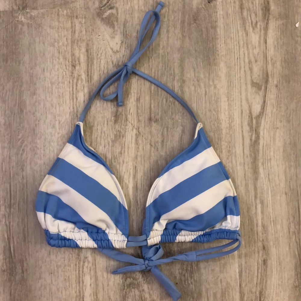 Blue and white striped bikini top
